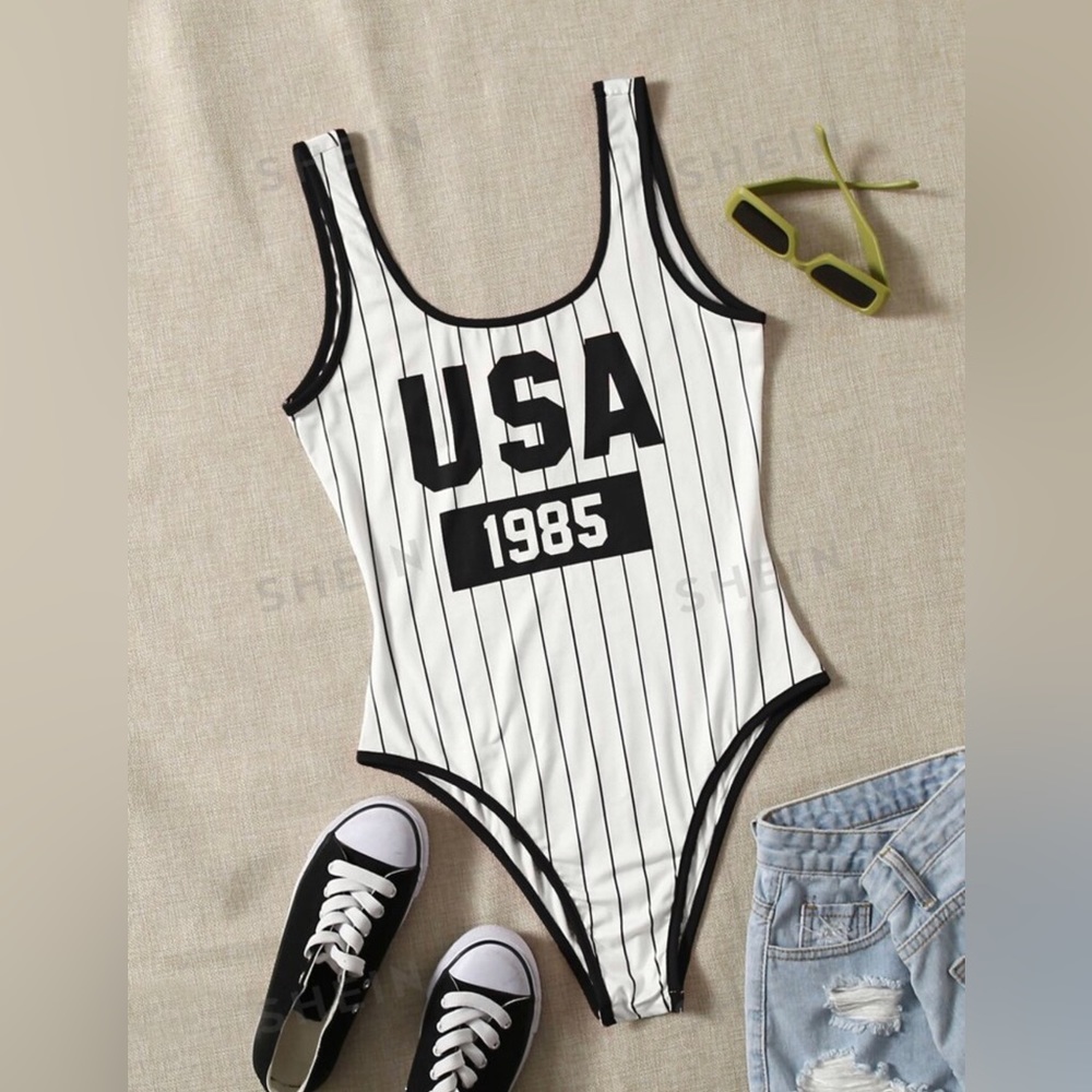 USA 🇺🇸 black and white sexy body suite stretchy comfy cotton size L